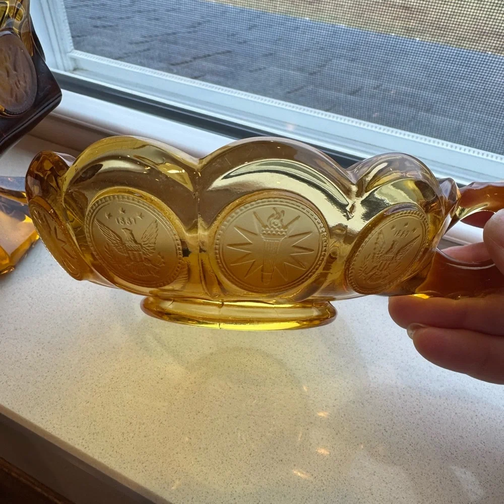Vintage FOSTORIA AMBER Coin Glass Set